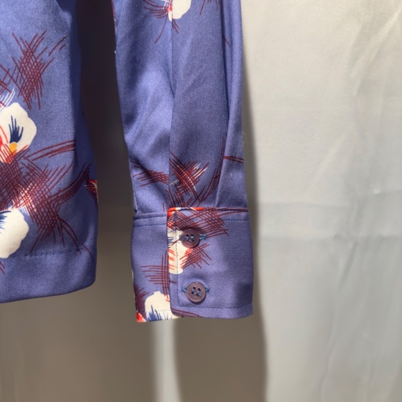 70s Mod Purple Pansy Blouse Hippy Blouse Shirt Made in USA - Picture 3 of 4